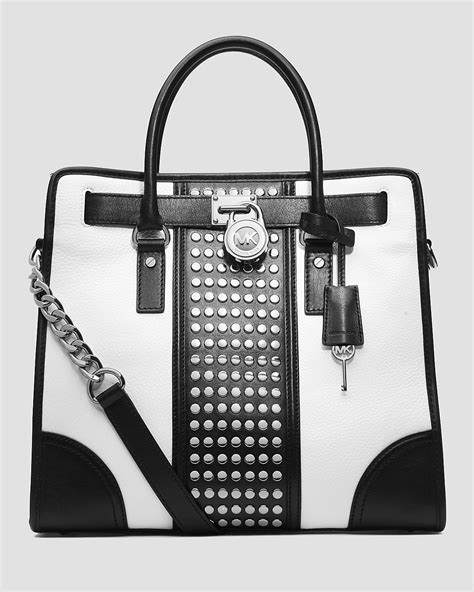 michael kors hamilton center stripe studded large leather tote|Michael Kors saffiano large tote.